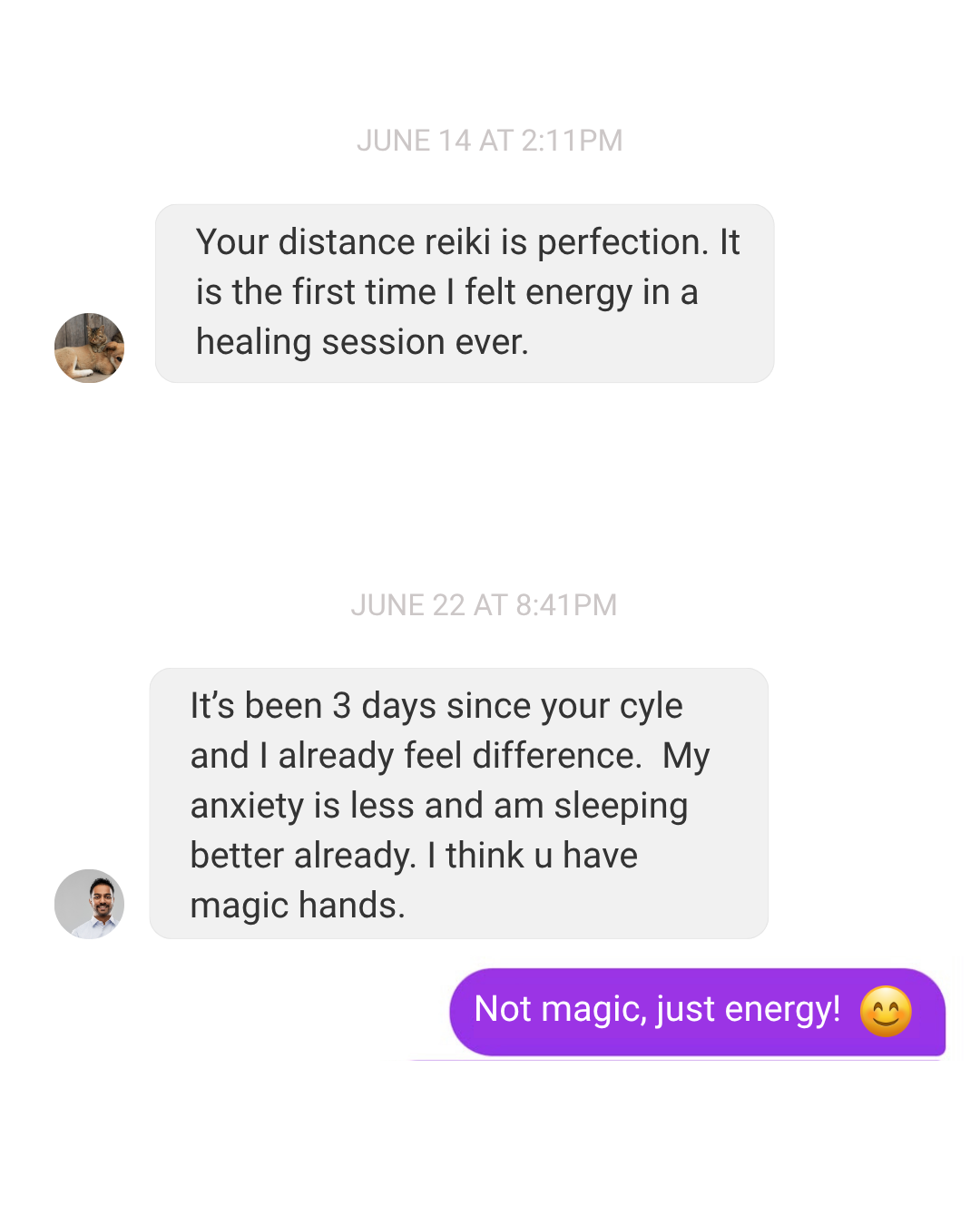 Messages from Cycle participants describing feeling energy for the first time and reduced anxiety with better sleep